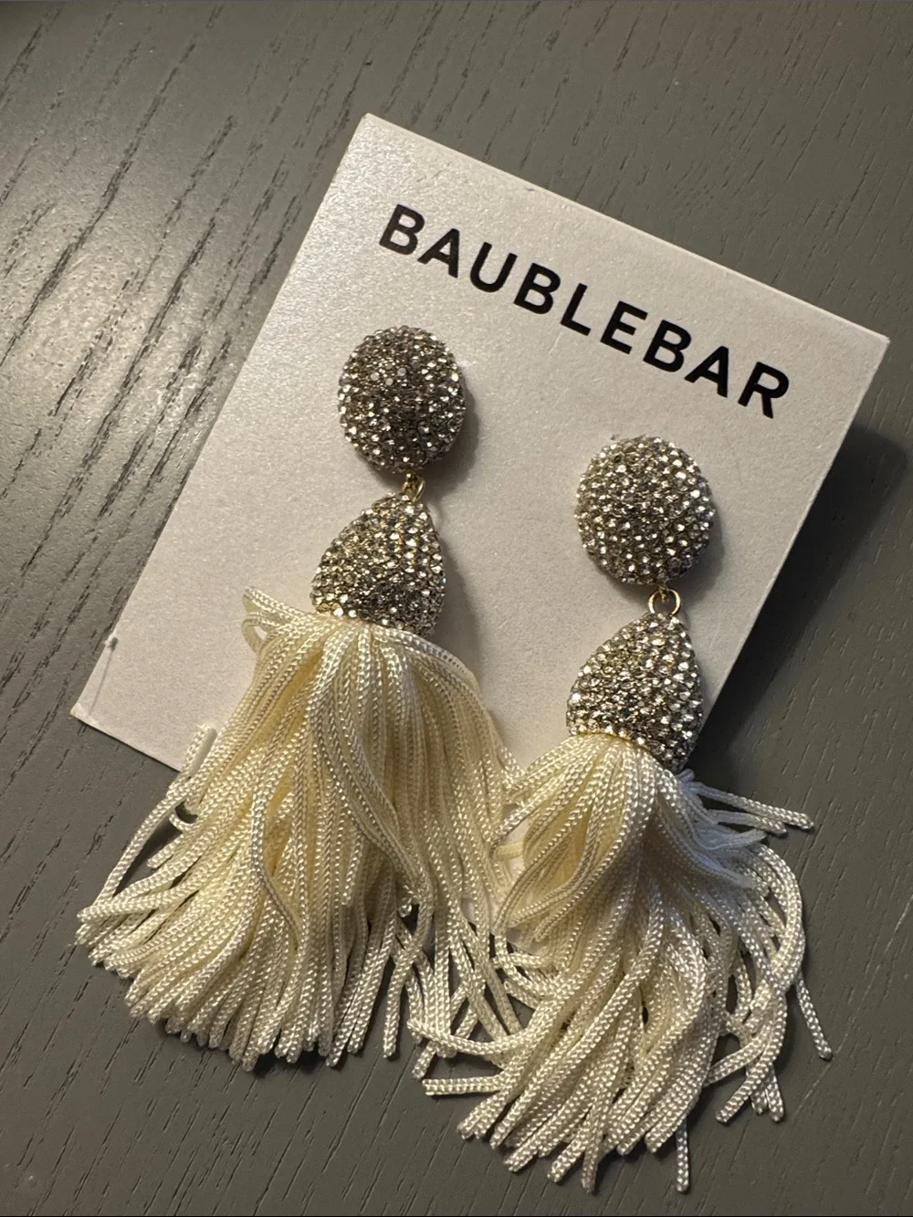 BaubleBar Ivory Crystal Tassel Earrings with Sparkling Studs